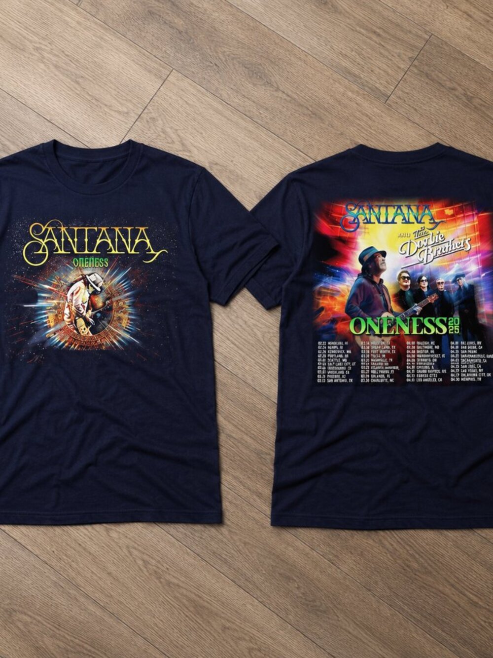 Santana The Doobie Brothers Oneness Tour 2026 Double Sided Concert T-Shirt